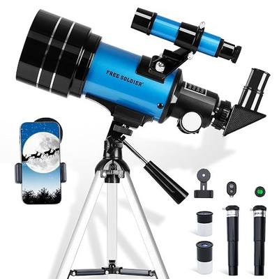 Telescope for Adults Astronomy 70mm Aperture 300mm Focal Length Portable Astronomical Telescope for Beginners Age Over 8 Years Old with Wireless Remote Carry Bag Tripod (Blue)