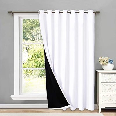 NICETOWN Thermal Insulated 100% Blackout Curtains, Noise Reducing Heavy-Duty Slider Curtain Panel with Black Lining, Full Light Blocking Patio Door Drapery (1 PC, 70-inch x 95-inch, Biscotti Beige)