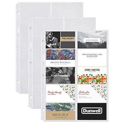 Dunwell Business Card Holder Sleeves (25 Pack for 500 Cards), Heavyweight Plastic Sheet Protect, Each Sleeve Holds 20 2x3.5 Namecards, 3-Hole Punched, Fits 3-Ring Binders