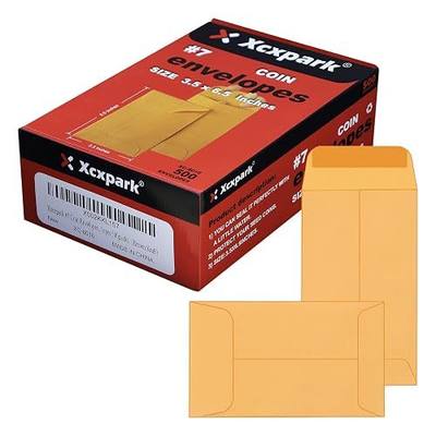 Xxcxpark 500 PCS #7 Coin Envelopes, 3.5 x 6.5 inches Brown Kraft Envelopes Classic Small Parts Envelopes with Self Adhesive Gummed Flap for Coins, Cash, Credit Cards, Seeds
