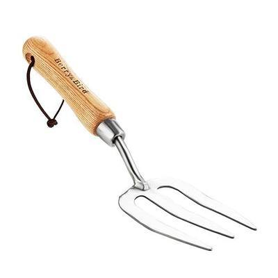 Berry&Bird Gardening Hand Fork, Stainless Steel Hand Weed Fork, Traditional Garden Hand Fork Tool with Ergonomic Ash Wood Handle for Weeding, Digging, Planting and Cultivating | Traditional Garden Hand Fork Tool with Ergonomic Ash Wood Handle, Garden Tool for Weeding, Digging, Planting and Cultivati