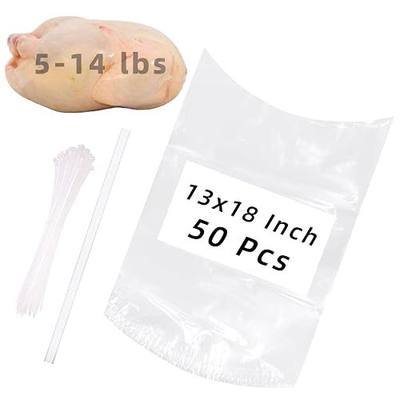Poultry Shrink Bags,50 Pack 13x18Inches Clear Poultry Heat Shrink Wrap Freezer with 50 Zip Ties,a Silicone Straw for Chickens,Rabbits