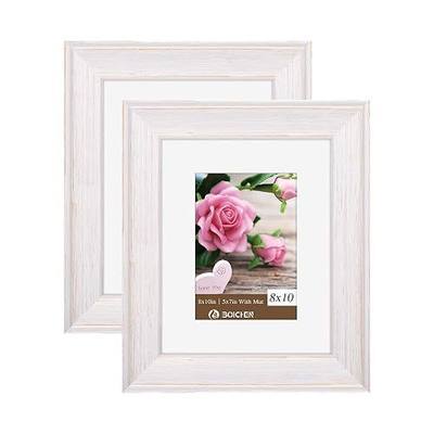 Picture Frames 8x10 in White - Rustic Distressed Solid Wood with Real Glass - Wall or Tabletop Display Pictures, 2 Pack