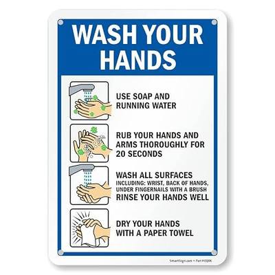 SmartSign 10 x 7 inch “Wash Your Hands” Metal Sign with Instructions, Screen Printed, 40 mil Laminated Rustproof Aluminum, Multicolor, Made in USA