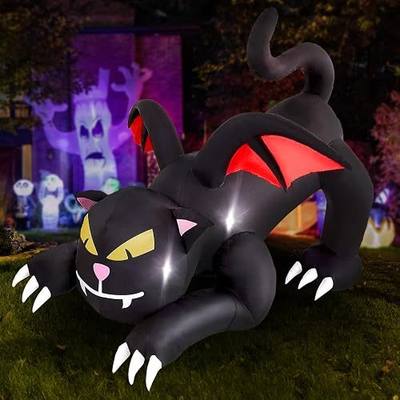 Twinkle Star Halloween Inflatables Decorations 6ft Outdoor Lighted Black Cat with Wings, Animated Halloween Blow Up Yard Prop, Giant Lawn Decorations for Home Yard Lawn Garden Party Décor