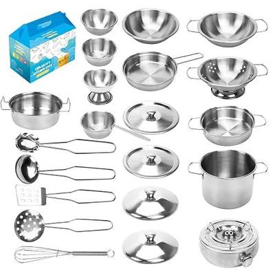 Kids Kitchen Pretend Play Toys, Cooking Toys Play Pots and Pans Set for Kids, 21pcs Small Stainless Steel Kitchen Cookware Kits Toys, Cookware Playset for Girls, Boys