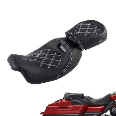 XFMT White Stitching Low-Profile Leather Seat Pillion Passenger Rider Seat Set For Harley Touring Road King Street Glide Road Glide Electra Glide CVO 2009-Later