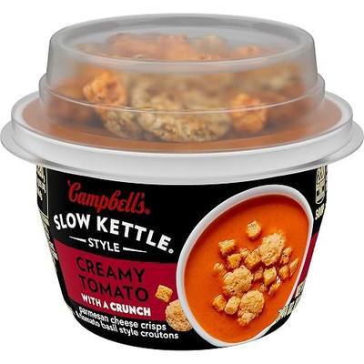 Campbell's Slow Kettle Style Creamy Tomato Soup With A Crunch, 7 oz Microwavable Cup