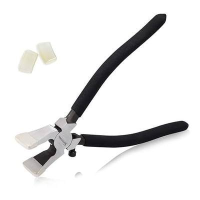 SPEEDWOX Glass Running Pliers With Curved Jaws & Adjustable Screw | With 2 Pair of Rubber Tips, Professional Glass Breaking Tool for Stained Work, Key Fob Hardware Install, Mosaics - Black