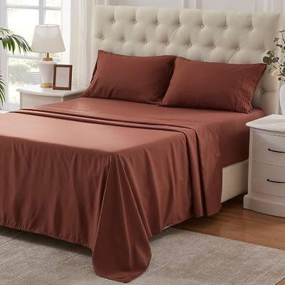 NexHome King Size Sheet Set, Breathable & Cooling Sheets, Hotel Luxury Bed Sheet, Extra Soft, Deep Pockets 16", Easy Fit, Wrinkle Free, Comfy, Chocolate Bed Sheets 4 Piece Set