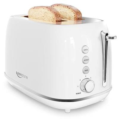 Keenstone 2 Slice Toaster, Retro Stainless Steel Kitchen Essentials, White | Retro Kitchen Decor, 18/8 Food-Grade Steel, 1.5” Slots & 6 Browning Levels, Bagel/ Defrost/ Reheat, Removable Crumb Tray