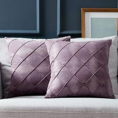 Fancy Homi Pack of 2 Velvet Luxury Decorative Throw Pillow Covers,Soft Plaids Accent Solid Square Cushion Case Pillow Cases Set for Couch Sofa Bedroom Car Living Room (16"x16", Purple)