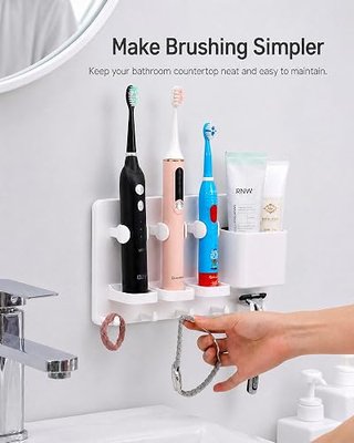simpletome Adhesive Electric Toothbrush Holder Wall Mounted (White)