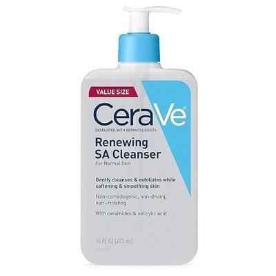 CeraVe, Renewing Salicylic Acid Cleanser, Formulated with Hyaluronic Acid, Niacinamide, and Ceramides, Gentle BHA Exfoliating Face Wash Smooths and Softens Skin, Non and Fragrance Free, 16 Ounce