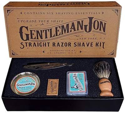 Gentleman Jon Straight Razor Shaving Kit - Wet Shave Grooming Set for Men | Shaving Kit for Men, Includes Straight Razor, Badger Shaving Brush, Alum Block, Shave Soap, Bowl & Double Edge Safety Blades