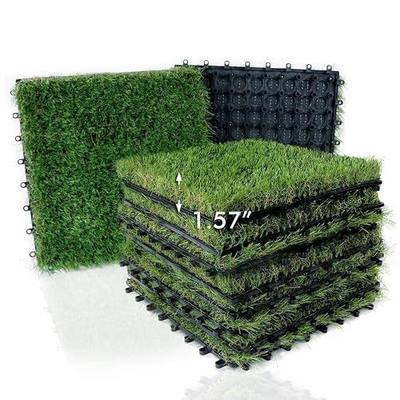 XLX TURF Artificial Grass Tiles Interlocking Outdoor Turf 12"x12" 9 Pack | 40mm Realistic Fake Grass Squares Mat for Balcony Patio Deck Flooring Playground with Drainage Waterproof, Pet Dogs Potty Pad