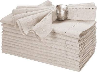 Linen Flax Cotton Cloth Dinner Napkins Set of 12 – 18x18 | Natural Fabric with hemstitched Mitered Corners – Machine Washable Wedding, Cocktail & Party table Napkins
