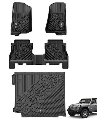 3W Floor Mats&Cargo Liner Compatible for Jeep Wrangler JL 2018-2025 2026 Unlimited 4-Door with Subwoofer (Non JK or 4XE) All-Weather TPE Floor Liner for 1st, 2nd Row and Trunk Full Set Car Mats,Black