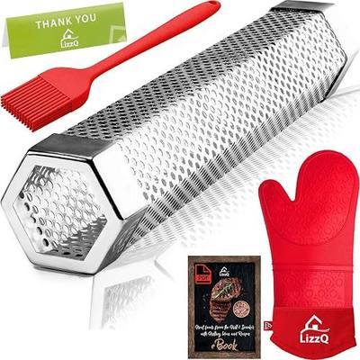 LIZZQ Premium Pellet Smoker Tube 12 inches - 5 Hours of Billowing Smoke | for Any Grill or Smoker, Hot or Cold Smoking, Stainless Steel 304, Silicone Oven Mitt (Set of 1) & Basting Brush, Free eBook