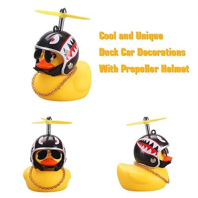 wonuu Rubber Duck Car Ornaments Yellow Duck Car Dashboard Decorations with Propeller Helmet (Shark)