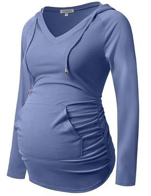 GINKANA Womens Maternity Hoodie Top Sweatshirt Long Sleeve V Neck Pregnancy Tunic Top