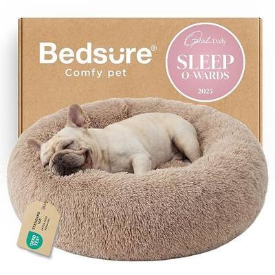 Bedsure Calming Dog Bed Medium Size Dog Donut Washable Pet Bed,30ins Camel | Oprah Daily Award,Fluffy Faux Fur Round Cuddler,Anti-Slip Bottom,Anti-Anxiety,Deep Sleepfor Pets Up to 45 Lbs