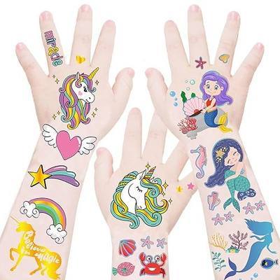 Unicorn+Mermaid Temporary Tattoos for Kids - Glitter Happy Styles Unicorn Tattoo Stickers,Gradient Color Mermaid Fake Tattoo Stickers,Party Favor Supplies Party Filler Decoration for Girls Boys