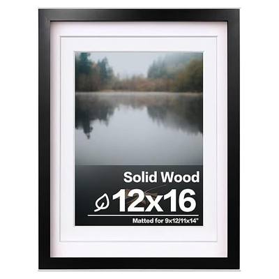 Egofine 12x16 Picture Frame Black, Covered by Plexiglass Made of Solid Wood, Display Pictures 9x12 and 11x14 with Mat or 12x16 Without Mat, for Wall Mounting Photo Frame