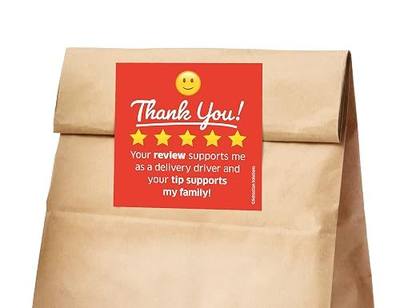Delivery Driver 5-Star Bag Seal Stickers for Food Delivery - Get 5-Star ratings and Better Tips! Doordash, Grubhub, Instacart, Postmates, and More! (100)