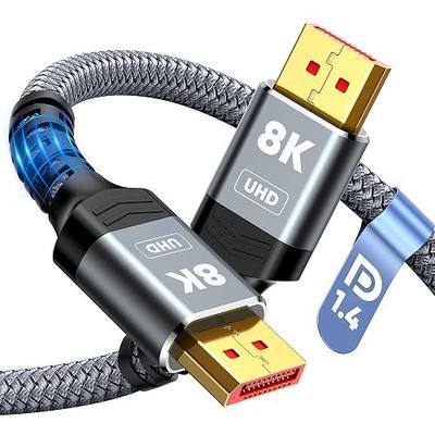 Capshi 8K 4K DisplayPort Cable 1.4, VESA Certified DP Cord 6.6ft | 8K@60Hz, 4K@144Hz, 2K@240Hz, 32.4Gbps High Speed, for Gaming Monitor & Graphic & PC, HDCP 2.2/FreeSync/G-Sync, Braided, Grey