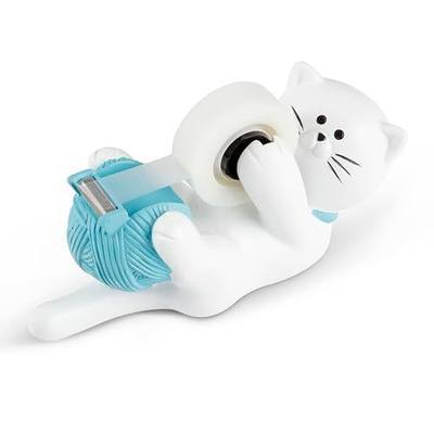Chapman & Grand Kitty Cat Tape Dispenser (White/Turquoise), Patented | The purr-fectly adorable desk accessory & unique gift for cat lovers! Adds instant cute, playful vibes to any workspace.