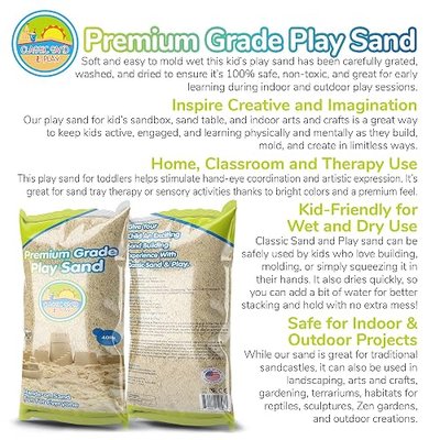 Classic Sand and Play Sand for Sandbox, Table, Therapy, and Outdoor Use, 40 lb. Bag, Natural, Non-Toxic, Wet Castle Building for Creativity and Stimulates Sensory Skills