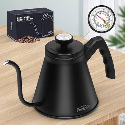 Pour Over Coffee Kettle with Thermometer, 40oz/1.2l Premium Stainless Steel Gooseneck Stovetop Tea Kettle for Drip Coffee, French Press and Tea. Insulated Ergonomic Handle