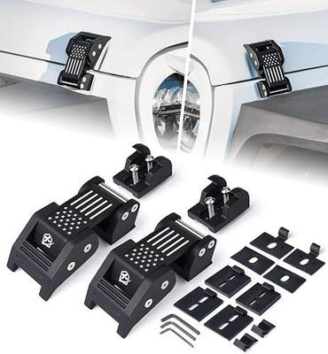Xprite Aluminum Hood Latches with U.S. Flag, Adjustable Hood Latch Catches Kit Compatible with Jeep Wrangler JK JKU 2007-2018 & Jeep Wrangler JL JLU 2018-2026 Gladiator JT