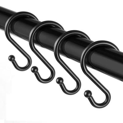 Metal Shower Curtain Hooks,Set of 12 Rings,Rust Resistant S Shaped Hooks Hangers for Kitchen Utensils, Clothing, Towels, etc. (Black)
