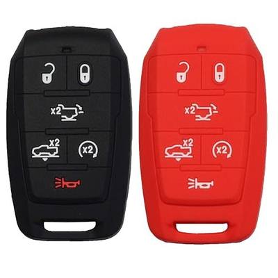 2pcs 6 Buttons Silicone Rubber Remote Smart Key Fob Case Cover Protector Holder Compatible with Dodge Ram 1500 2019 2020 2021 2022 Black Red