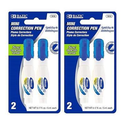 BAZIC Products Correction Pen, Metal Tip, Fast-Dry White, 5mL, 2 Pk, 2-Pack | mini correction pens, 5 mL each, metal tip for precise edits, Fast-dry opaque white for clean rewrites