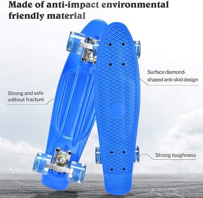 Cruiser Skateboard for Kids Ages 6-12 Completed Skateboards for Youths Boys Kids Girls Beginners, Gift Idea Mini 22" Plastic Skate Board with Colorful LED