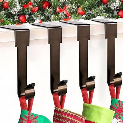Christmas Stocking Holders for Mantle, 4 Pack Stocking Hangers for Mantel, Non-Skid Stocking Hangers, Lightweight Stocking Hooks for Fireplace Home Party Decor