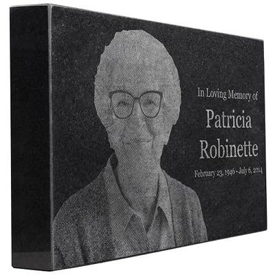 Black Granite Memorial Headstone for Lost Loved Ones, Dogs, Cats, and Family Pets. " Great for Your Garden, Tree Dedication, or in a Cemetery. Includes your personal photo and text. (14 x 9 x 2")