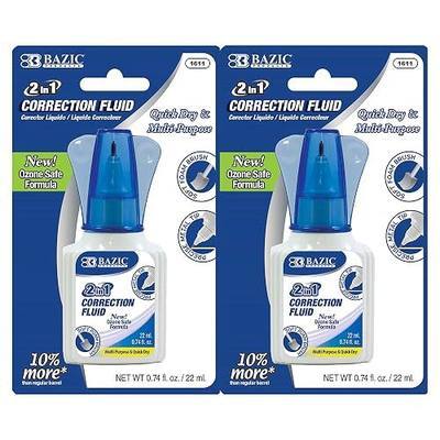BAZIC Products 2-in-1 Correction Fluid, Foam Brush & Pen Tip, 22mL, 2-Pack | 22 mL, foam brush for wide areas and a pen tip for fine detail, Fast-dry white, Foam Brus
