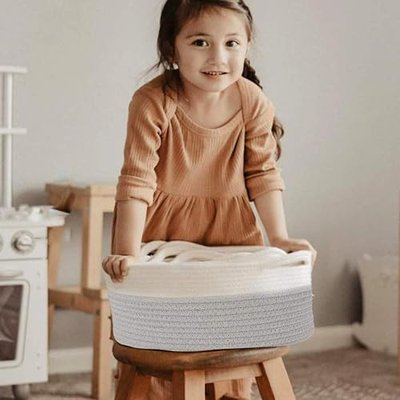5PCS Storage Baskets Woven Basket Cotton Rope Bin,Organizer for Baby Nursery Laundry Kid's Toy Gray