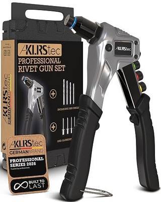 KLRStec Professional Pop Rivet Gun Kit with 120 Rivets and 4 HSS Drills | Heavy Duty Hand Rivet Gun Set – Blind Rivet Tool with 120 Rivets (3/32"–3/16") 4 HSS Drill Bits & Case