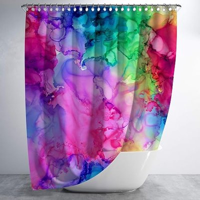 Tie Dye Shower Curtain, Watercolor Shower Curtain Fabric Bathroom Decor Polyester 72 x 72 with 12 Hooks Colorful Shower Curtains Bold Shower Curtain (Watercolor)