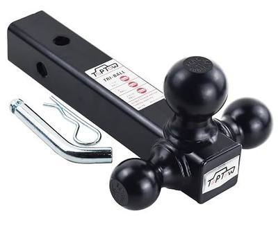 TOPTOW Trailer Hitch Tri-Ball Hitch Ball Mount with 1-7/8", 2" and 2-5/16" Black Tow Balls, Fits for 2-inch Hitch Receivers