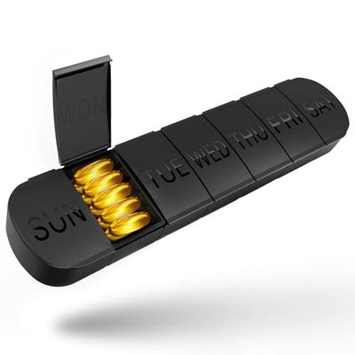 Weekly Pill Organizer 1 Time a Day, Travel Pill Box 7 Day Extra Large Compartments Vitamin Holder, Daily Pill Container 7day XL Medicine Dispenser for Fish Oil Case (Yellow)