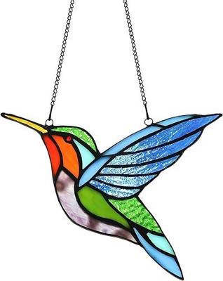 Handcrafted Stained Glass Hummingbird Tiffany Style Stained Glass Window Panels Sun Catcher Bird