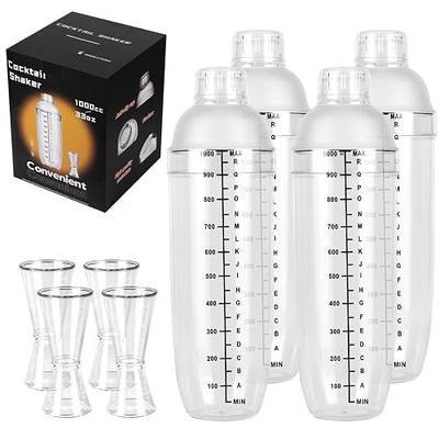 Cocktail Shaker 4 Pack 33oz Drink Mixer Gift Boxed With 4 Pack Ounce Cup Clear Bar Set