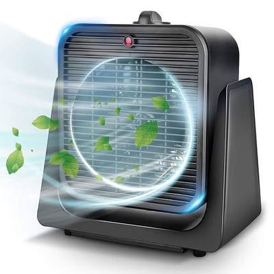 TRUSTECH 2 in 1 Fan and Heater Fan Combo, Portable Cooling Desk Fan, 45° Tilt Air Circulator Fan, 2 Wind Speeds, Tip-Over and Overheat Protection, Space Heater for Indoor Use Home Office, Black
