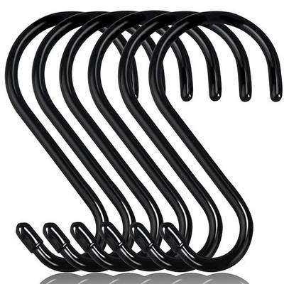 DINGEE 6 Inch Heavy Duty S Hooks, Large S Hook for Hanging Plants, Vinyl Coated S Hook 6 Pack Sturdy Non Slip Black S Hooks for Hanging Closet,Bird Feeders,Kitchen,Large Object,Garden Tools